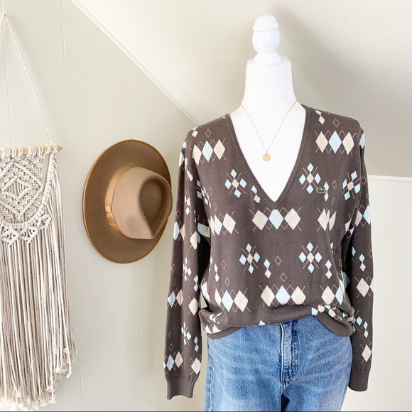 Lacoste Sweaters - Lacoste Argyle v-neck sweater 46 (XL)